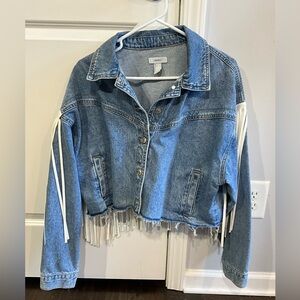 Blue Denim Cropped Fringe Jacket